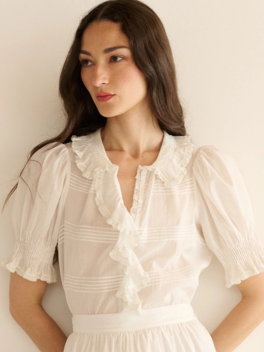 NWT Doen Balsam Top in Salt White with Ruffle Front